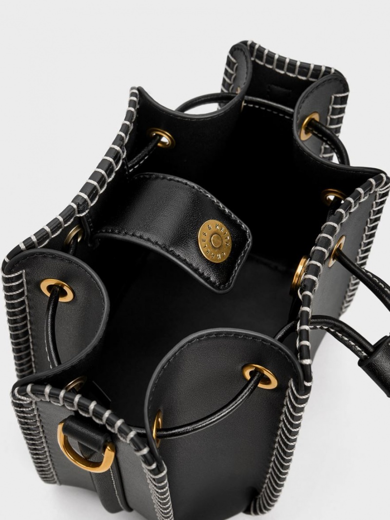 Geanta Galeata Charles & Keith Circe Stitch-Trim Negrii | 091NSMFDI