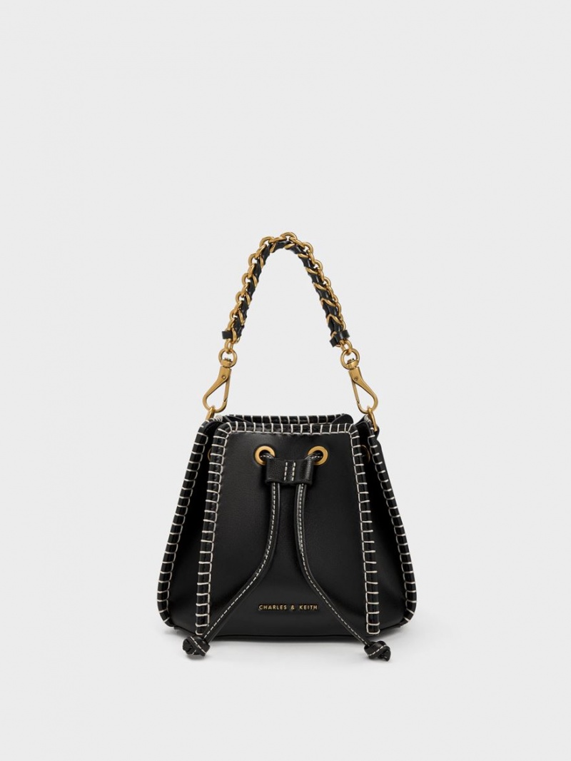 Geanta Galeata Charles & Keith Circe Stitch-Trim Negrii | 091NSMFDI