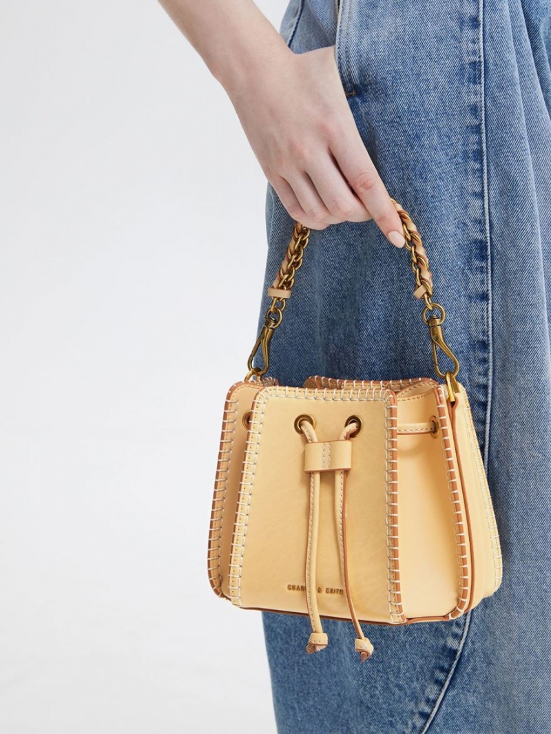 Geanta Galeata Charles & Keith Circe Stitch-Trim Bej | 972FSVWLT