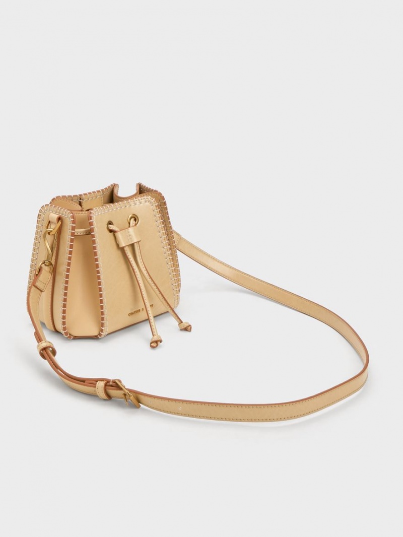 Geanta Galeata Charles & Keith Circe Stitch-Trim Bej | 972FSVWLT