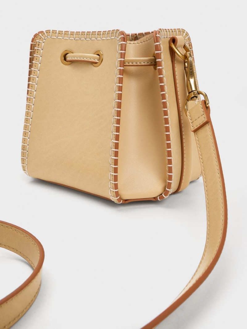 Geanta Galeata Charles & Keith Circe Stitch-Trim Bej | 972FSVWLT