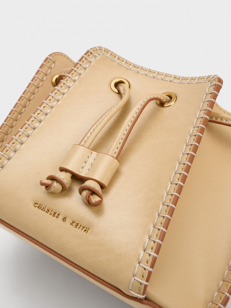 Geanta Galeata Charles & Keith Circe Stitch-Trim Bej | 972FSVWLT