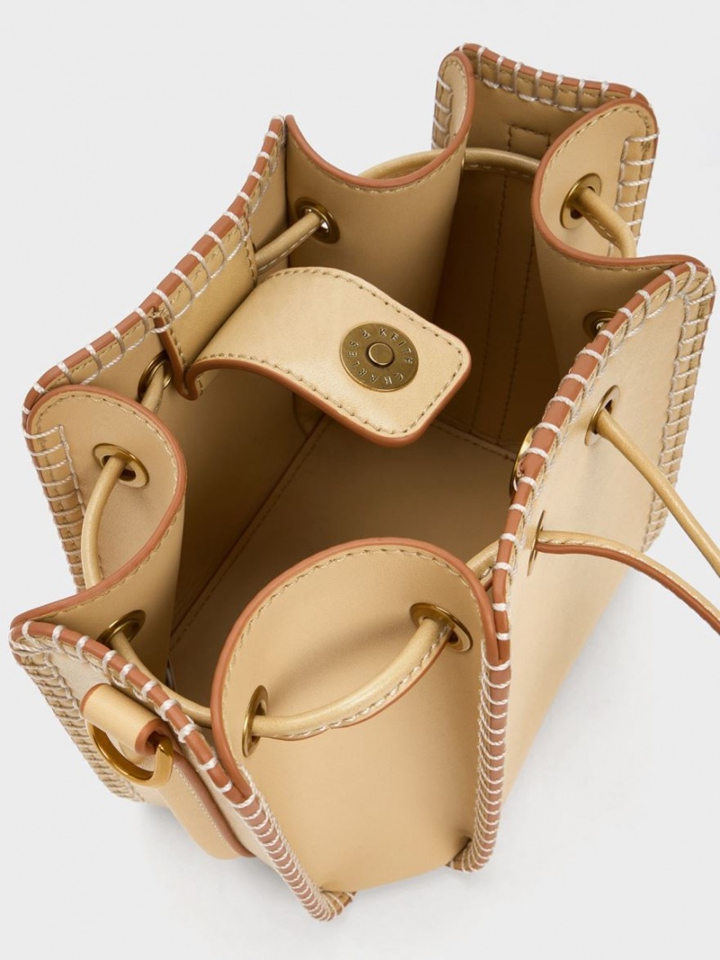 Geanta Galeata Charles & Keith Circe Stitch-Trim Bej | 972FSVWLT