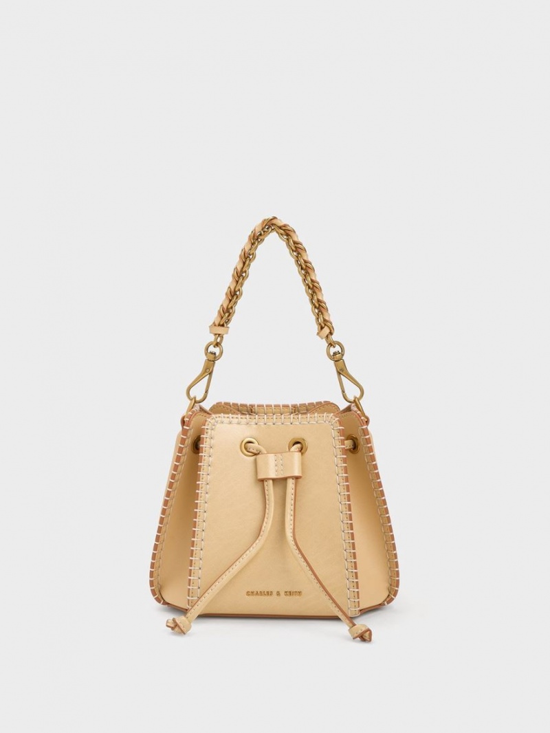 Geanta Galeata Charles & Keith Circe Stitch-Trim Bej | 972FSVWLT