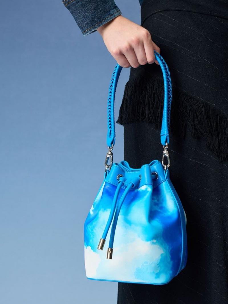Geanta Galeata Charles & Keith Cloud-Print Braided-Handle Drawstring Albastri | 354PZAQKY