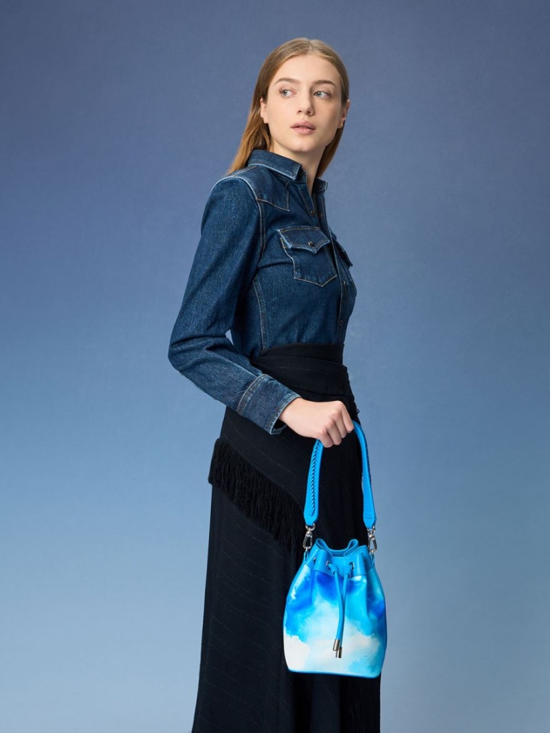 Geanta Galeata Charles & Keith Cloud-Print Braided-Handle Drawstring Albastri | 354PZAQKY