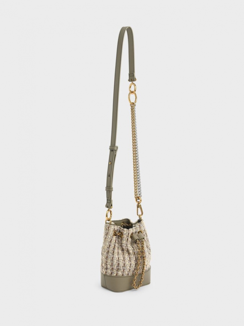 Geanta Galeata Charles & Keith Dancer Grosolan Chain Tweed Gri | 670WCZYXJ