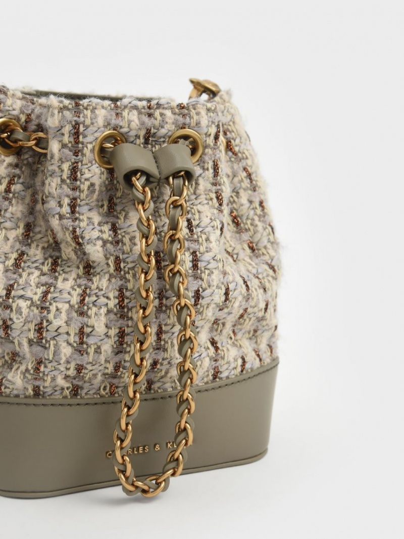 Geanta Galeata Charles & Keith Dancer Grosolan Chain Tweed Gri | 670WCZYXJ