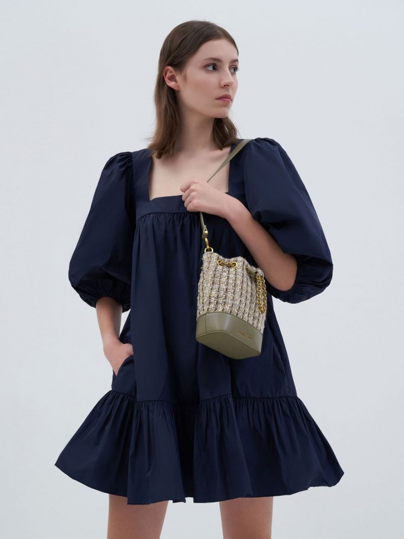 Geanta Galeata Charles & Keith Dancer Grosolan Chain Tweed Gri | 670WCZYXJ