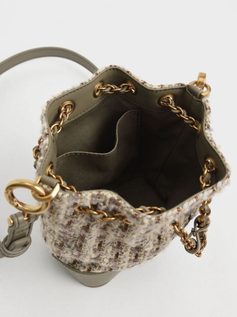 Geanta Galeata Charles & Keith Dancer Grosolan Chain Tweed Gri | 670WCZYXJ