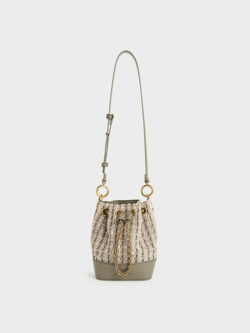 Geanta Galeata Charles & Keith Dancer Grosolan Chain Tweed Gri | 670WCZYXJ