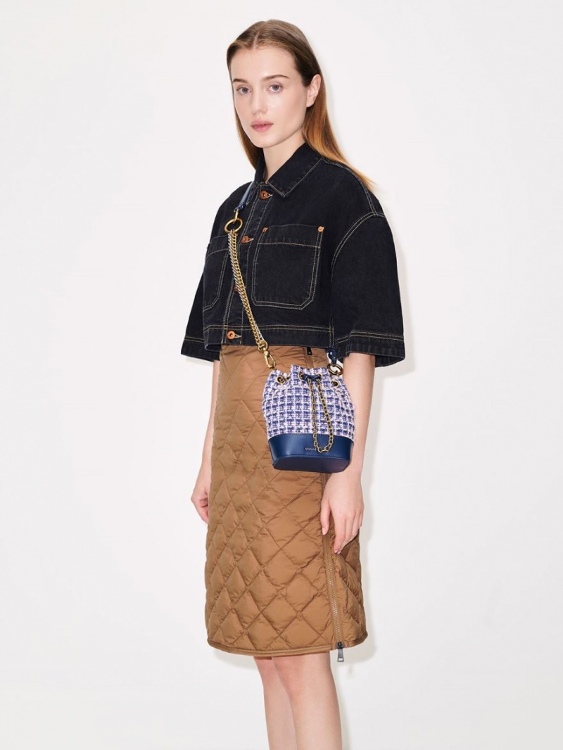 Geanta Galeata Charles & Keith Dancer Tweed Drawstring Bleumarin | 091RHWKXO
