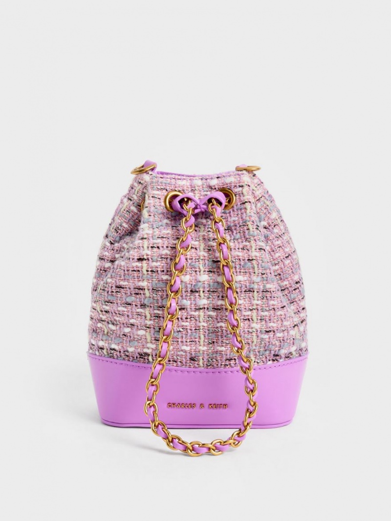 Geanta Galeata Charles & Keith Dancer Tweed Drawstring Violet | 928XMVRQH