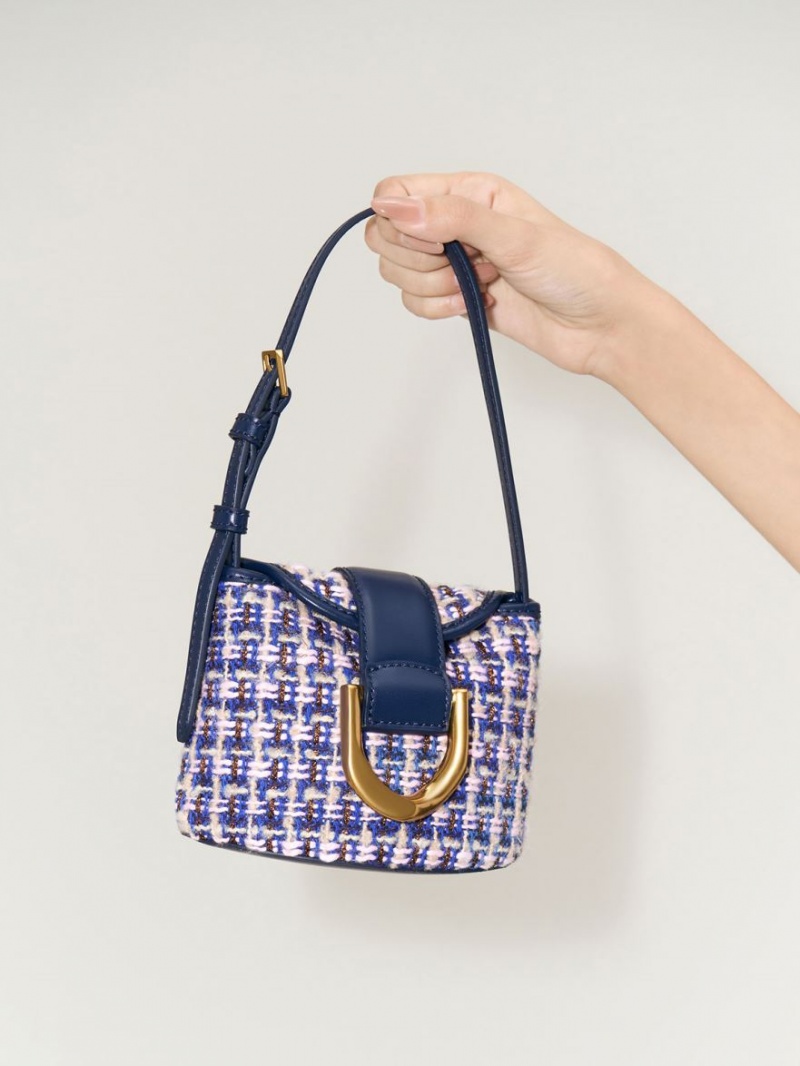 Geanta Galeata Charles & Keith Gabine Tweed Bleumarin | 428EFCABQ