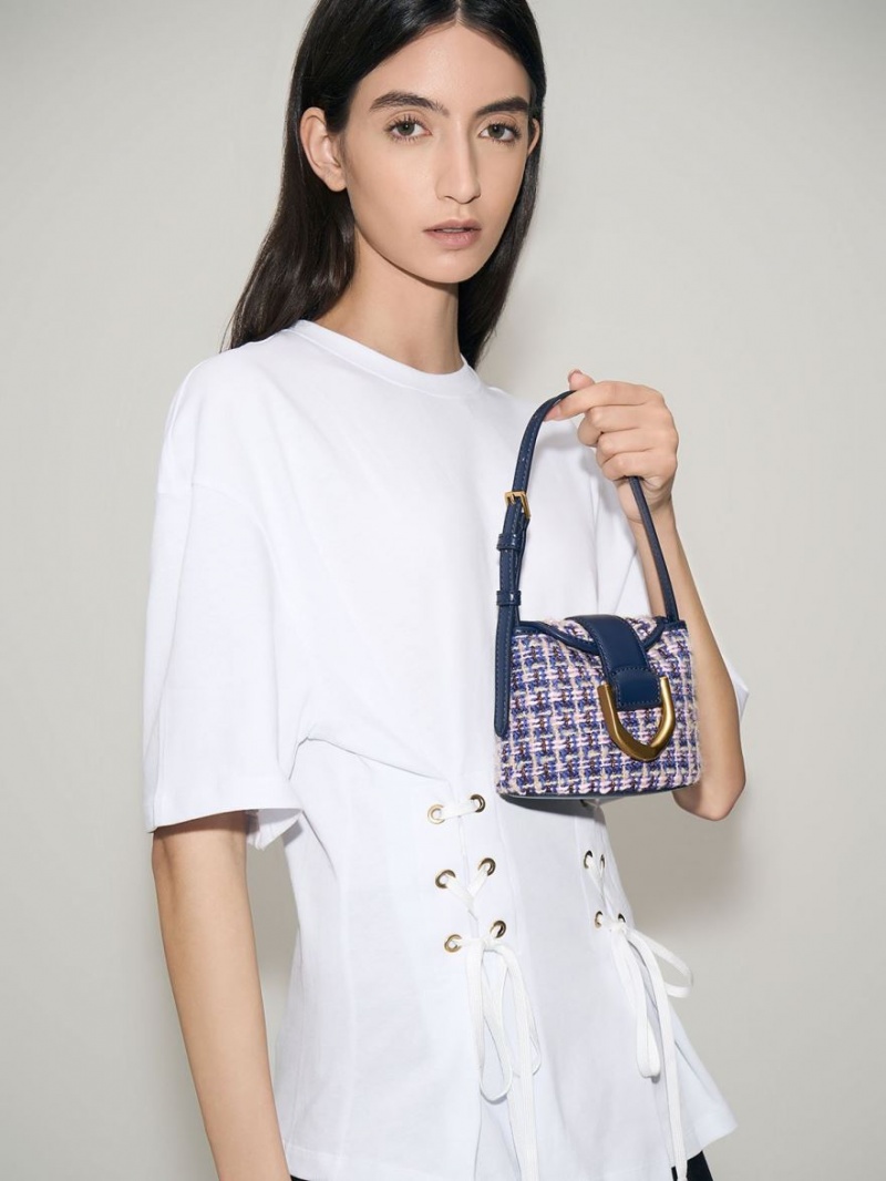 Geanta Galeata Charles & Keith Gabine Tweed Bleumarin | 428EFCABQ
