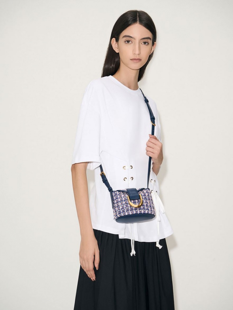 Geanta Galeata Charles & Keith Gabine Tweed Bleumarin | 428EFCABQ