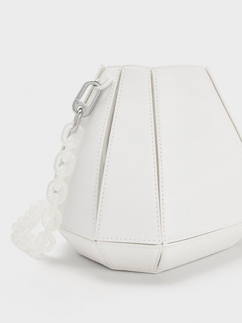 Geanta Galeata Charles & Keith Geometric Structured Albi | 326YTZDBK