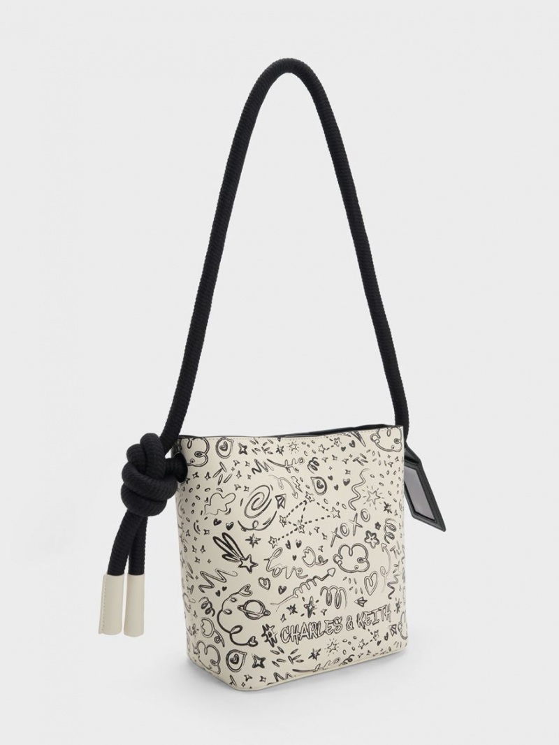 Geanta Galeata Charles & Keith Gwiana Knotted Printed Albi | 914CJQTWE