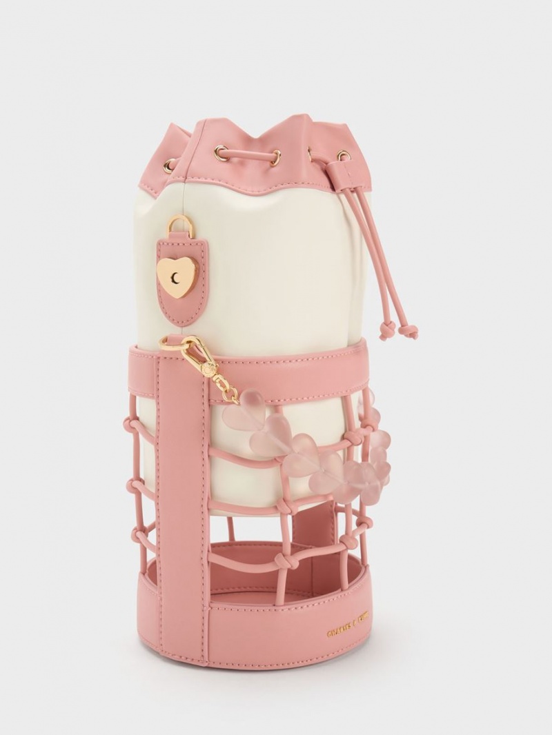 Geanta Galeata Charles & Keith Heart Motif Caged Roz | 684HUSQPB