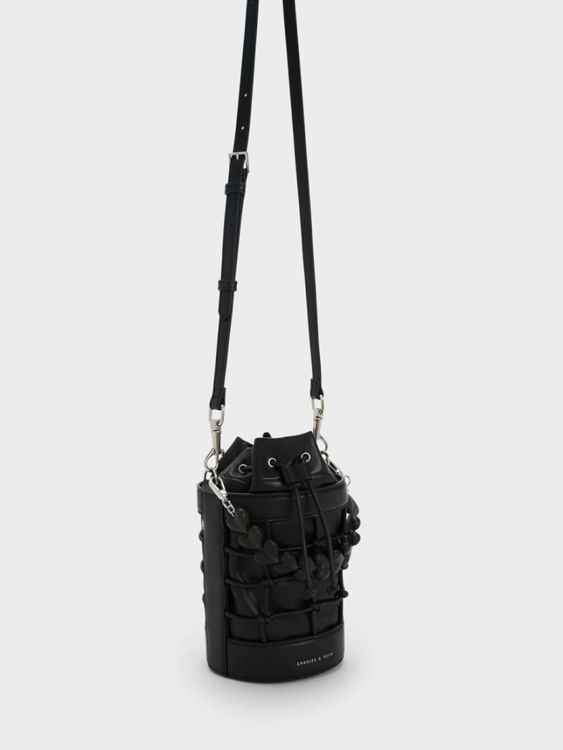 Geanta Galeata Charles & Keith Heart Motif Caged Negrii | 752MYOPQC