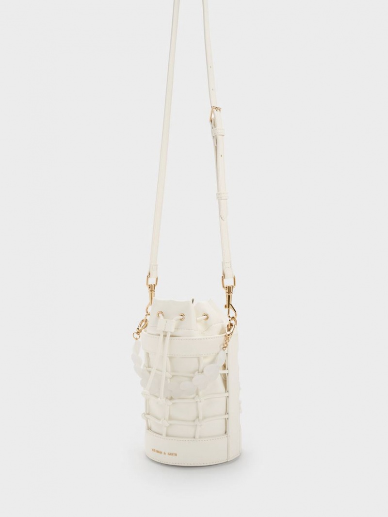 Geanta Galeata Charles & Keith Heart Motif Caged Albi | 394KBHPTY