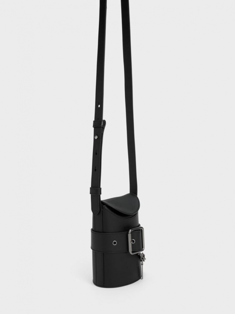 Geanta Galeata Charles & Keith Jules Piele Belted Negrii | 873KQELIF