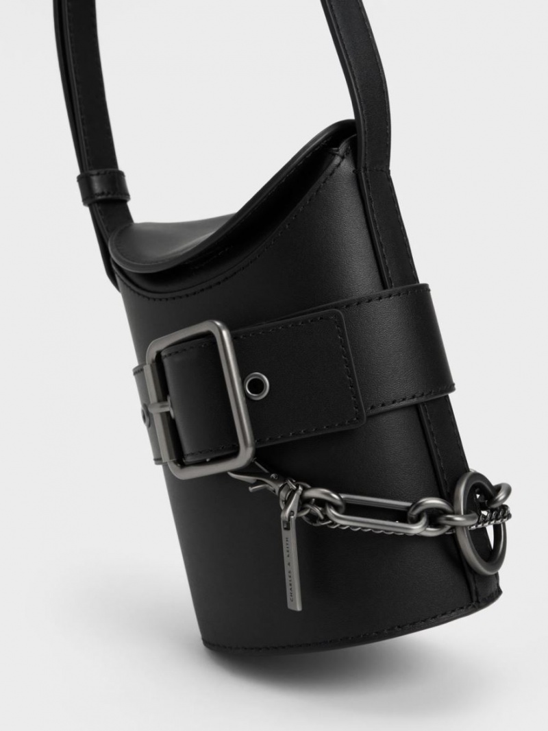 Geanta Galeata Charles & Keith Jules Piele Belted Negrii | 873KQELIF
