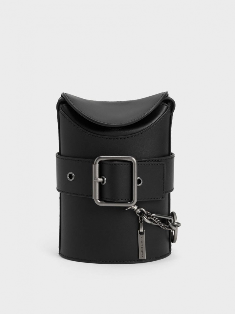 Geanta Galeata Charles & Keith Jules Piele Belted Negrii | 873KQELIF