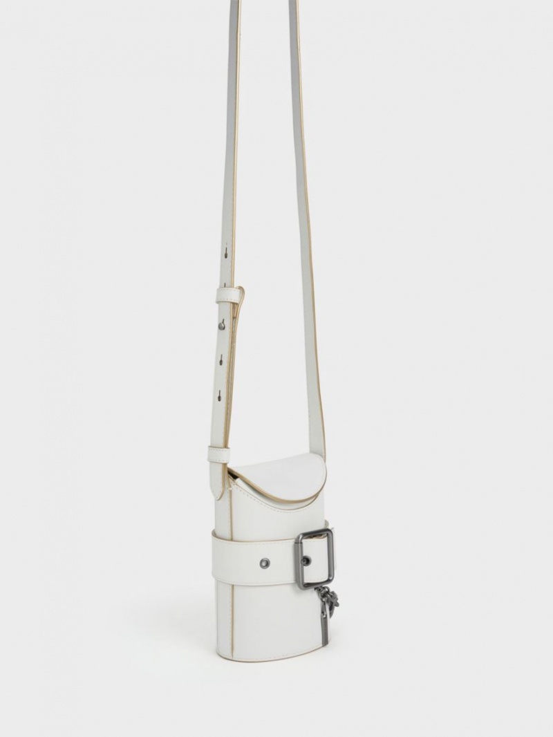 Geanta Galeata Charles & Keith Jules Piele Belted Albi | 605YJXWNK