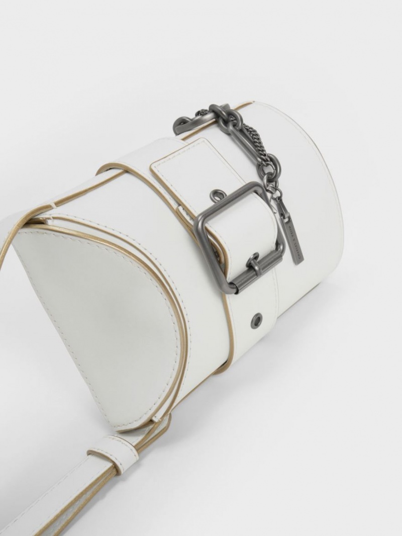 Geanta Galeata Charles & Keith Jules Piele Belted Albi | 605YJXWNK