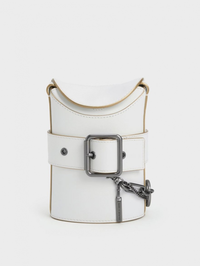 Geanta Galeata Charles & Keith Jules Piele Belted Albi | 605YJXWNK