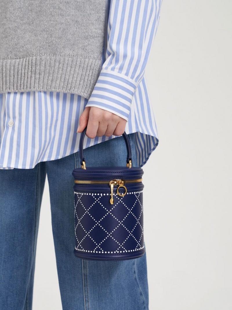 Geanta Galeata Charles & Keith Marietta Bead-Embellished Bleumarin | 462SBWVXR