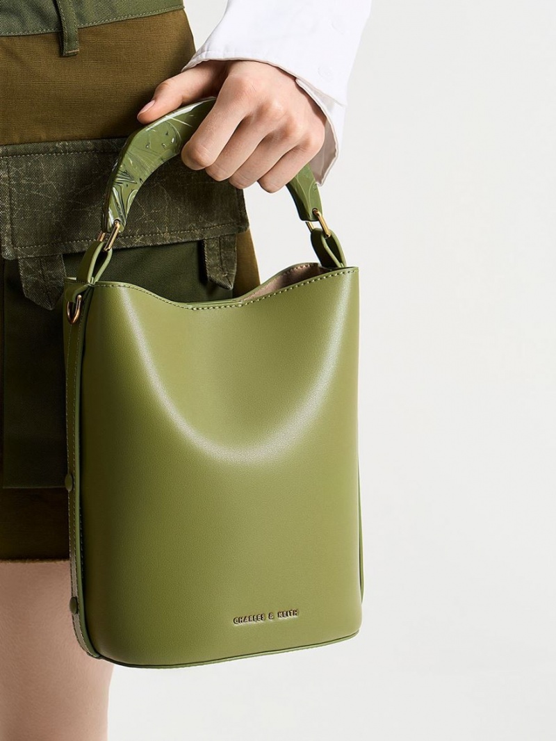 Geanta Galeata Charles & Keith Marlin Acrylic Handle Masline Verzi | 638GCQBSX