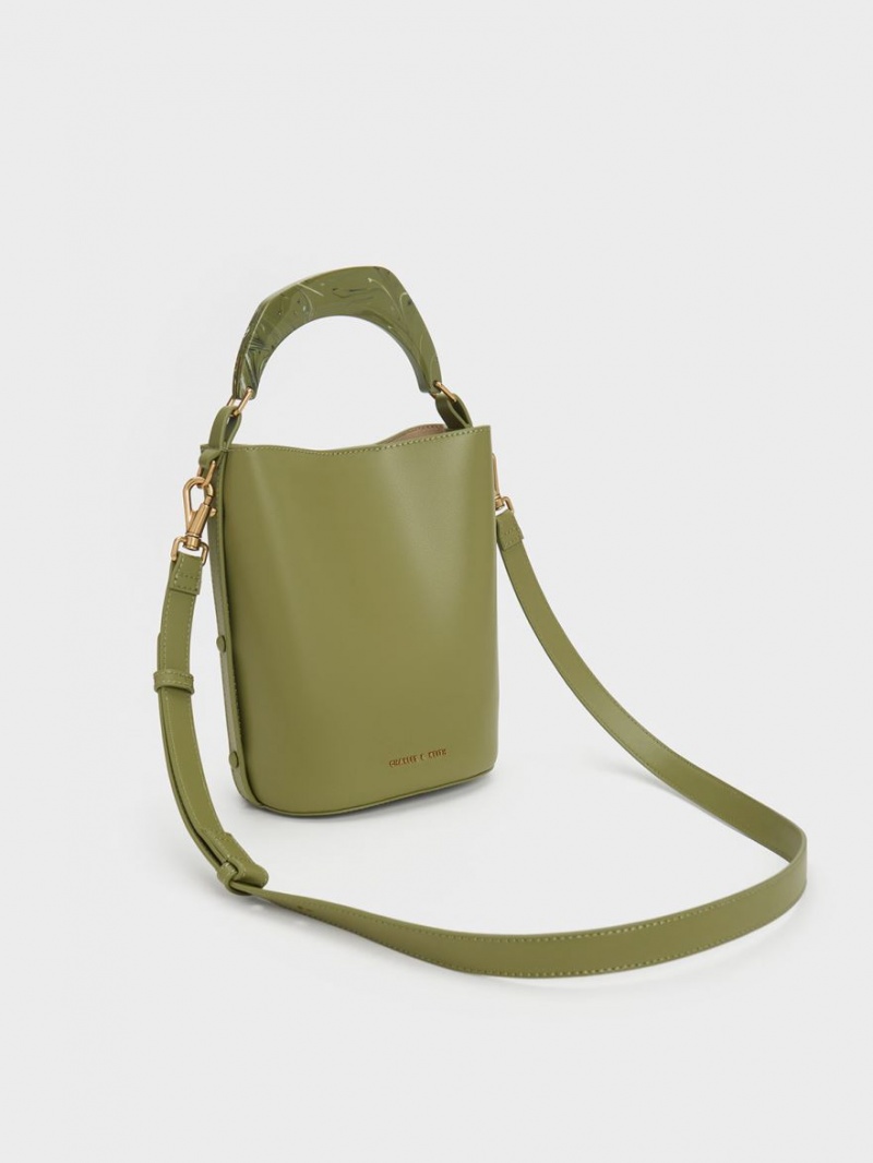 Geanta Galeata Charles & Keith Marlin Acrylic Handle Masline Verzi | 638GCQBSX