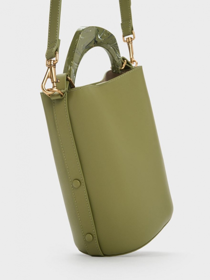 Geanta Galeata Charles & Keith Marlin Acrylic Handle Masline Verzi | 638GCQBSX