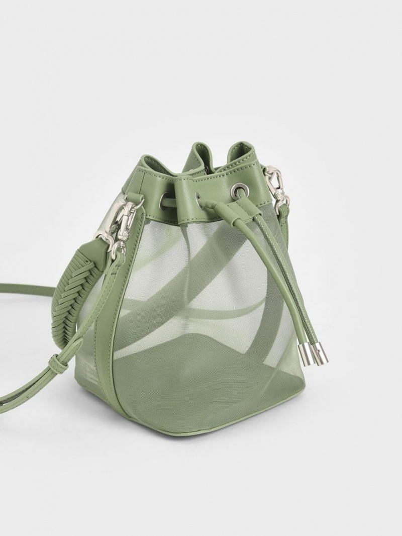 Geanta Galeata Charles & Keith Panza Drawstring Verzi | 638WUFNLV
