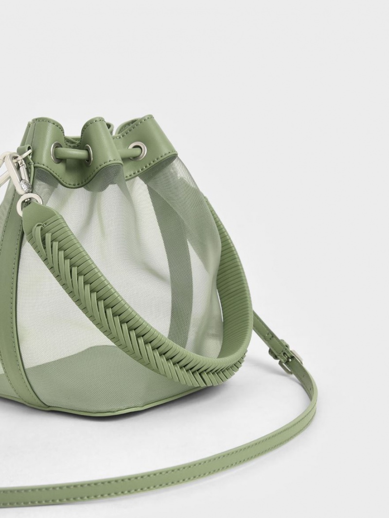 Geanta Galeata Charles & Keith Panza Drawstring Verzi | 638WUFNLV