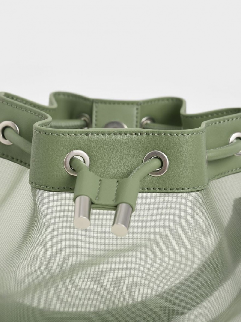 Geanta Galeata Charles & Keith Panza Drawstring Verzi | 638WUFNLV