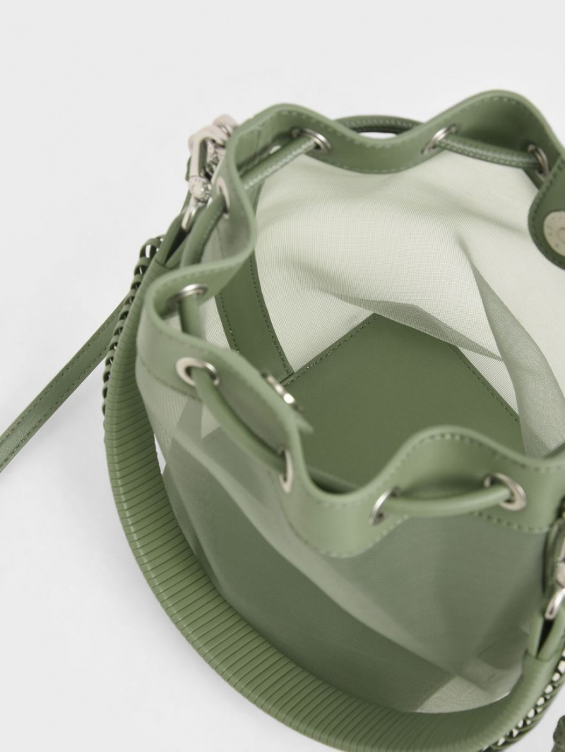 Geanta Galeata Charles & Keith Panza Drawstring Verzi | 638WUFNLV