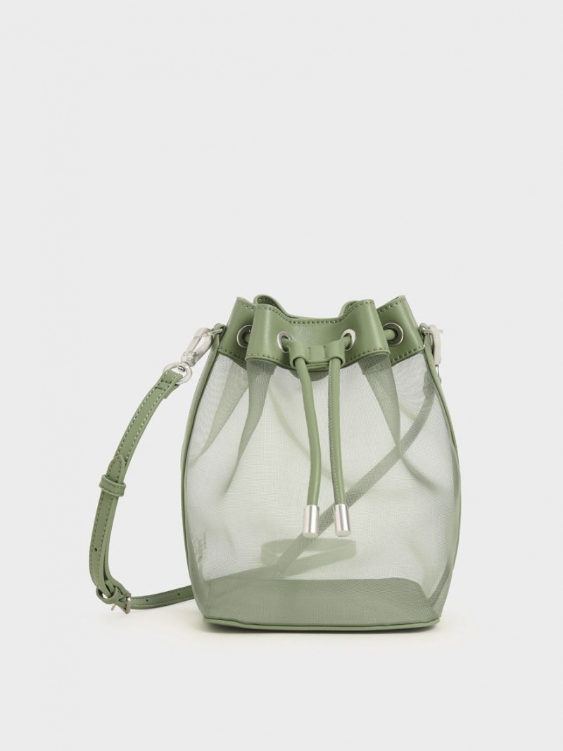 Geanta Galeata Charles & Keith Panza Drawstring Verzi | 638WUFNLV