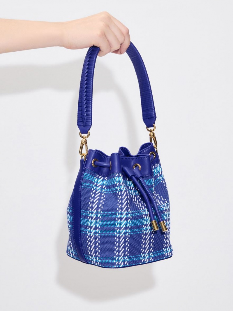 Geanta Galeata Charles & Keith Tweed Braided-Handle Drawstring Albastri | 350UFISCZ