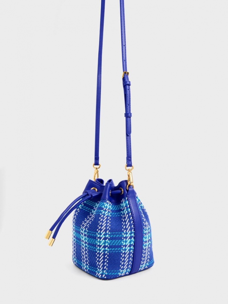 Geanta Galeata Charles & Keith Tweed Braided-Handle Drawstring Albastri | 350UFISCZ