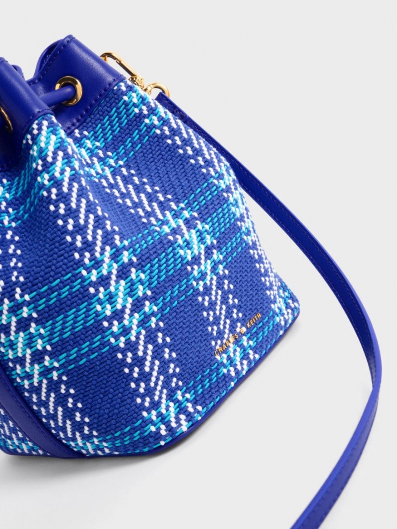 Geanta Galeata Charles & Keith Tweed Braided-Handle Drawstring Albastri | 350UFISCZ