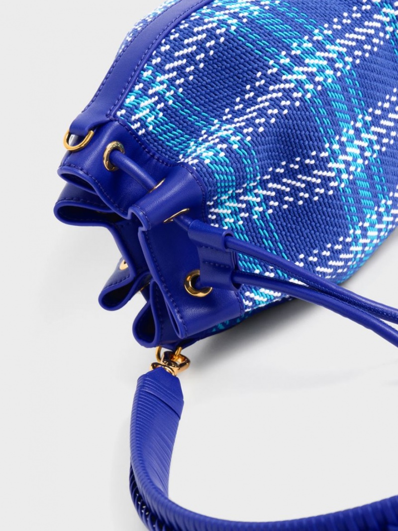 Geanta Galeata Charles & Keith Tweed Braided-Handle Drawstring Albastri | 350UFISCZ