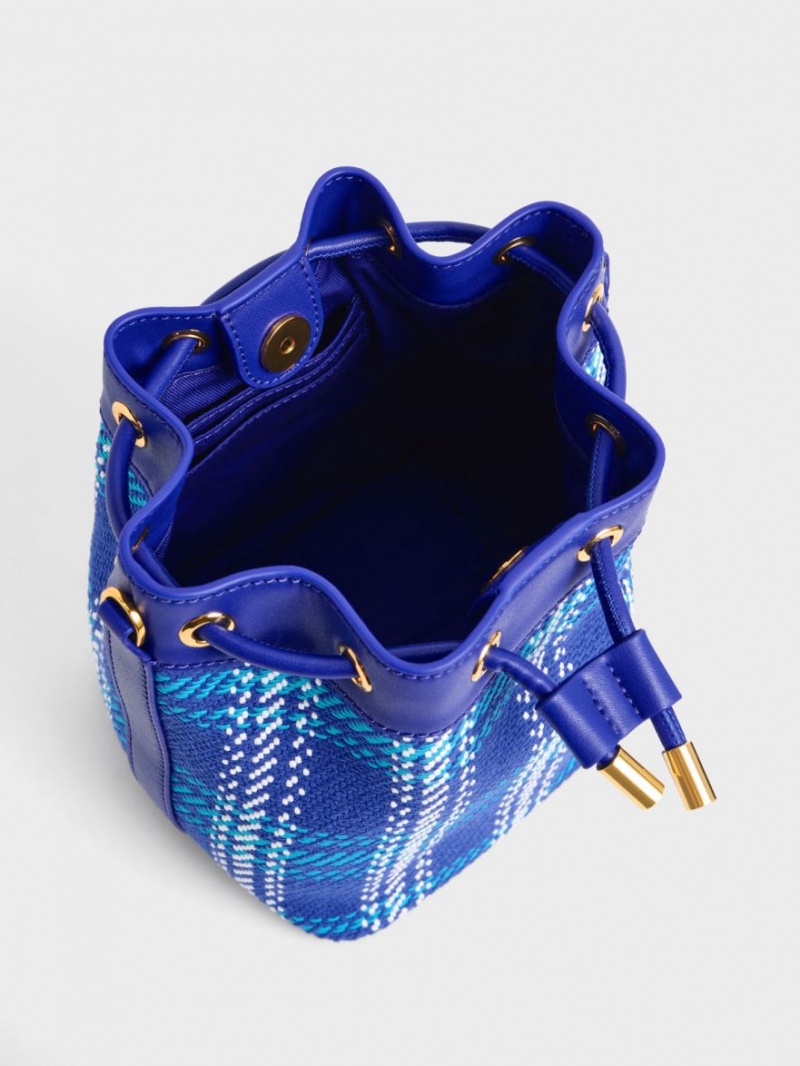 Geanta Galeata Charles & Keith Tweed Braided-Handle Drawstring Albastri | 350UFISCZ