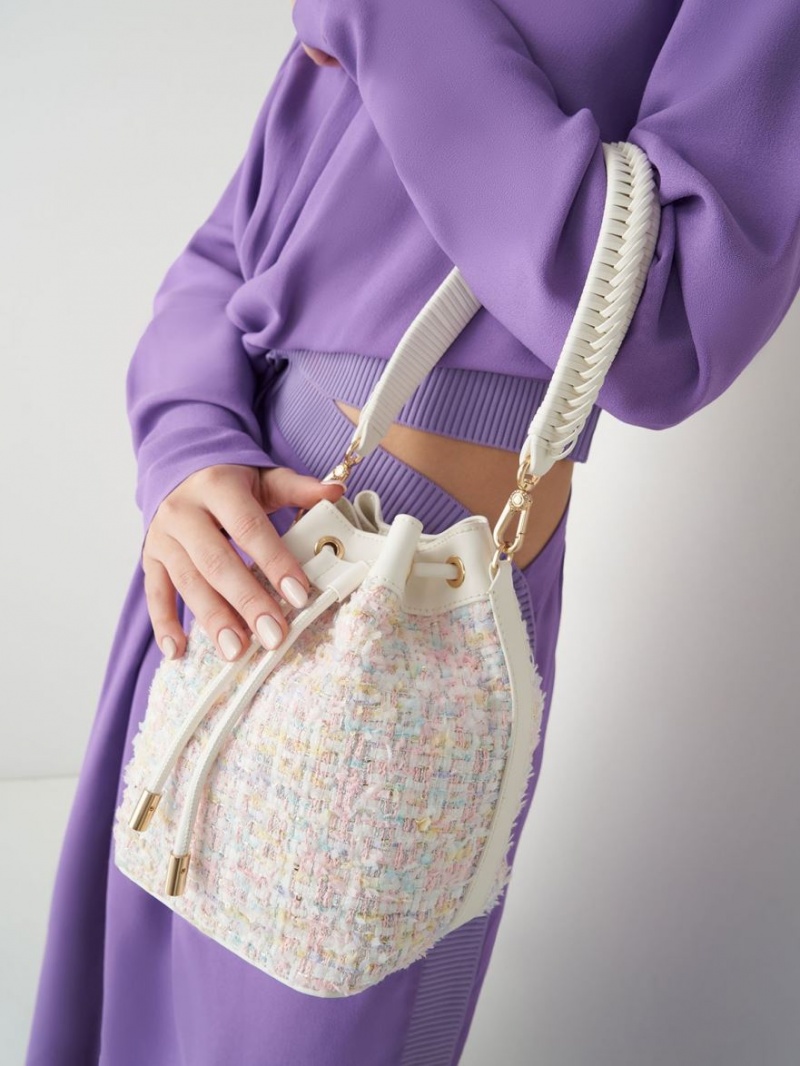 Geanta Galeata Charles & Keith Woven Handle Tweed Roz Deschis | 752NHTFEL