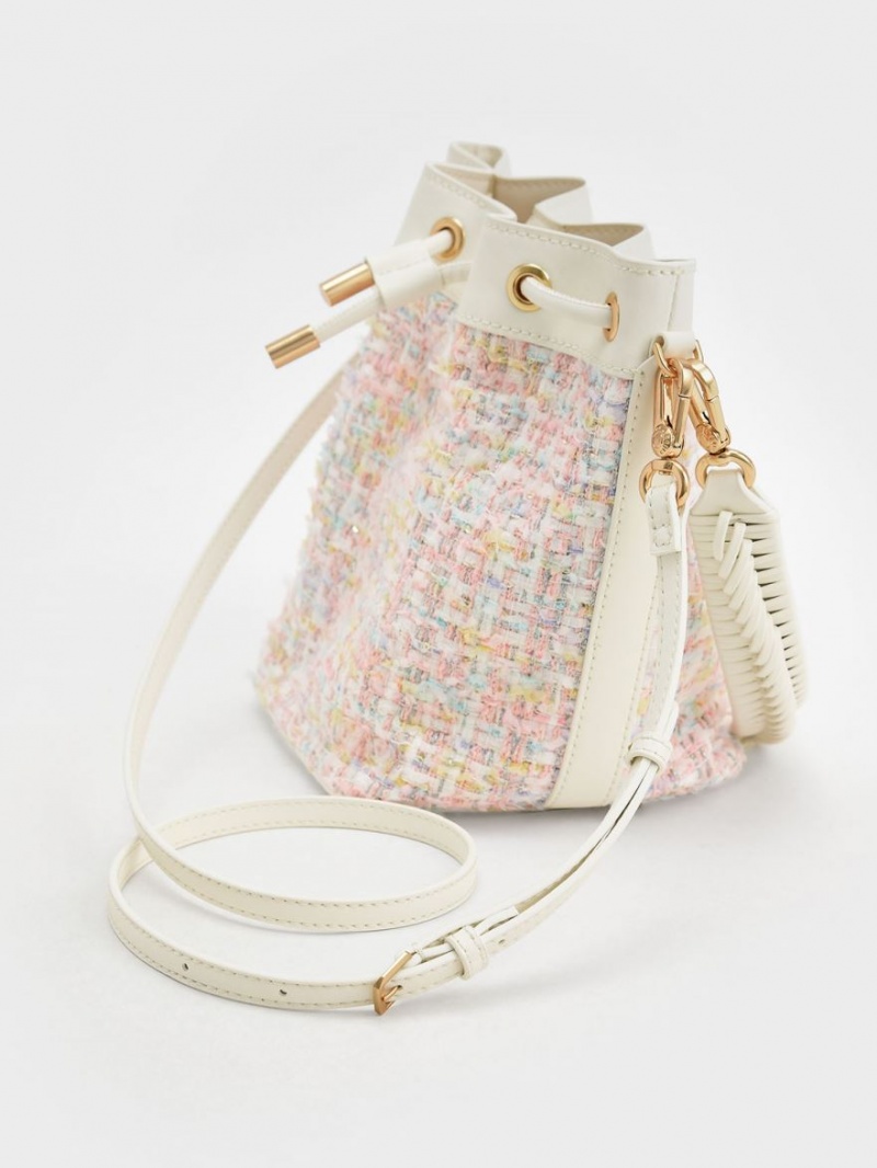 Geanta Galeata Charles & Keith Woven Handle Tweed Roz Deschis | 752NHTFEL