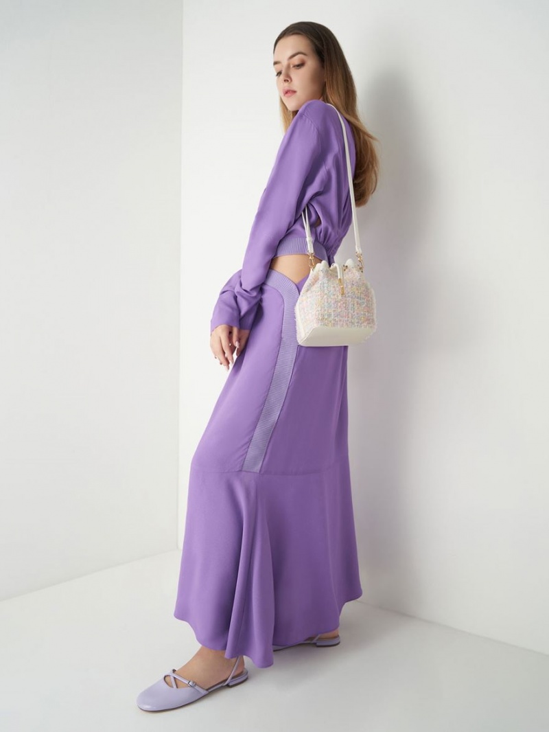 Geanta Galeata Charles & Keith Woven Handle Tweed Roz Deschis | 752NHTFEL