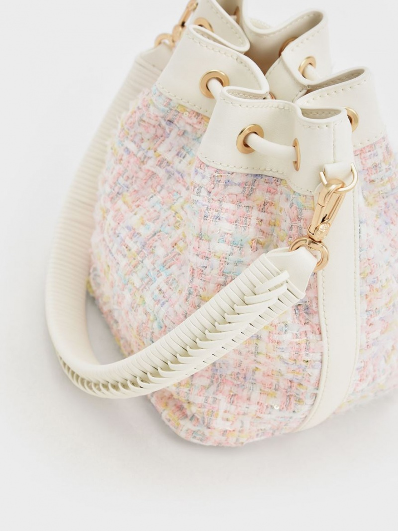 Geanta Galeata Charles & Keith Woven Handle Tweed Roz Deschis | 752NHTFEL