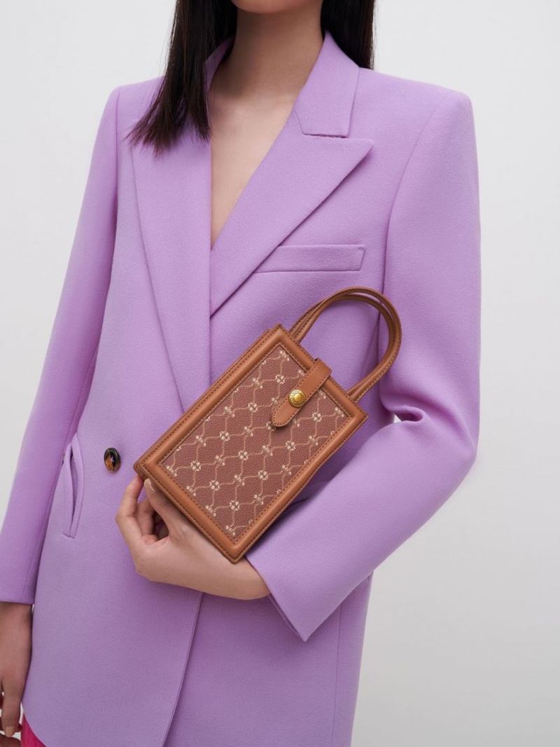 Geanta Telefon Charles & Keith Este Belted Printed Ciocolata | 024LWOBAZ